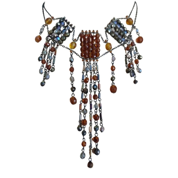 🇨🇦 Vintage Y2K Gothic Cathedral Cascade Fringes Chocker Necklace - Picture 2 of 9